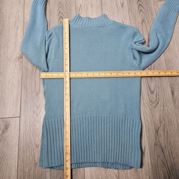 Tribal Knit Mock Turtle Neck Sweater Womens Medium Teal  Button Accents - Picture 6 of 6